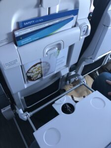 A nifty new seat tray in Premium class.