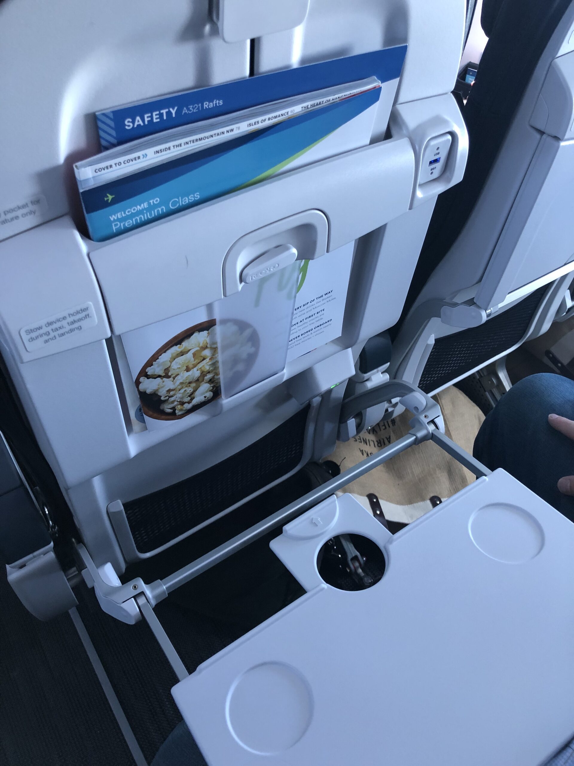A nifty new seat tray in Premium class.