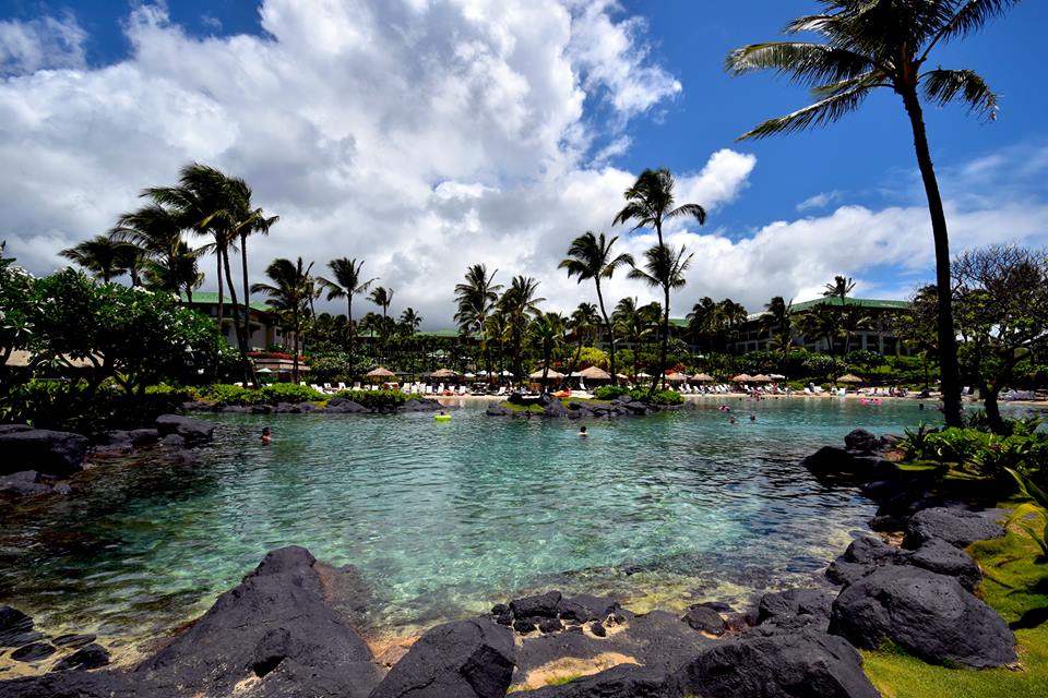 The view of the salt water lagoon at the Grand Hyatt Kauai.