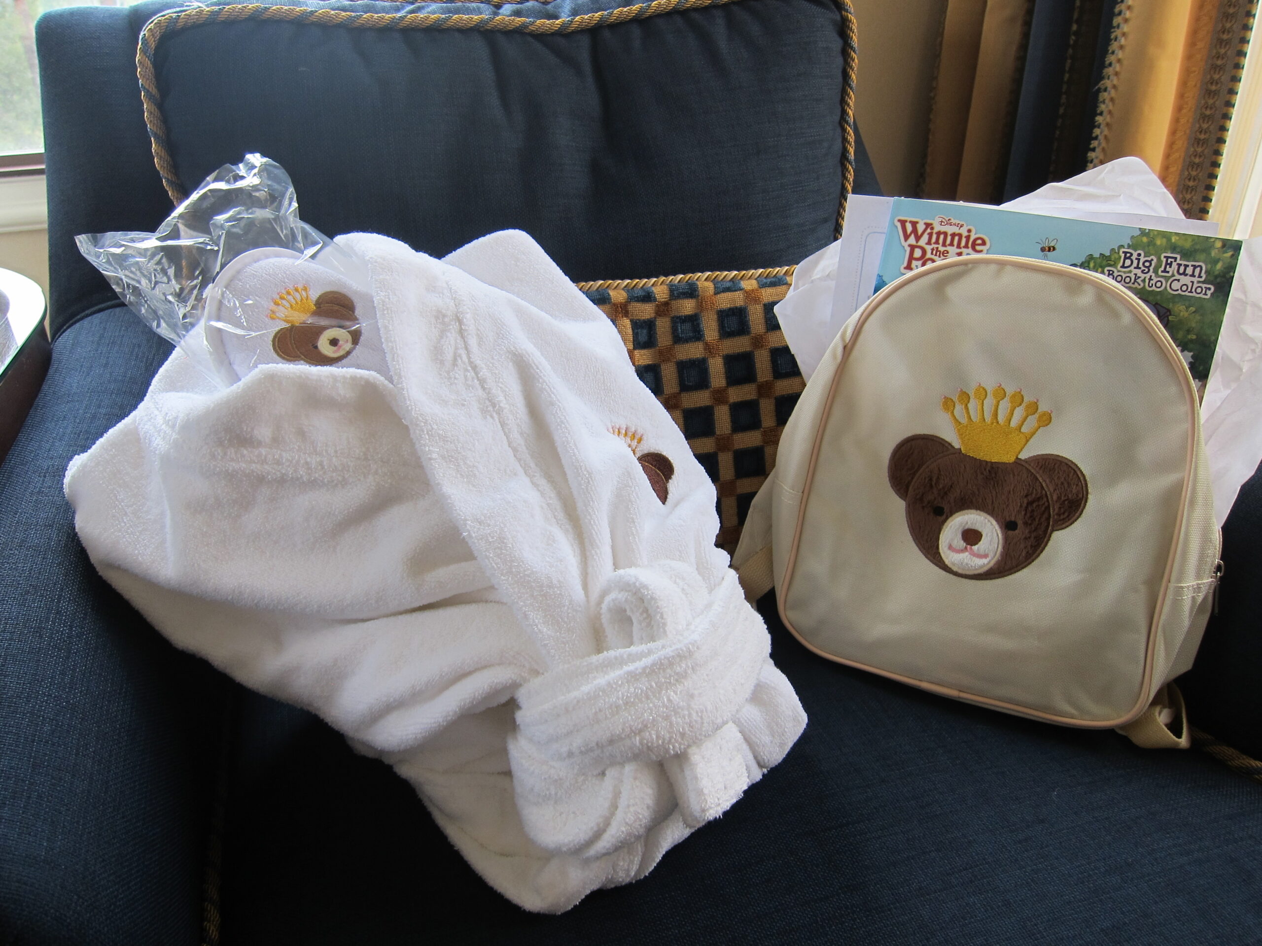 Teddy bear backpack and robe FTW!